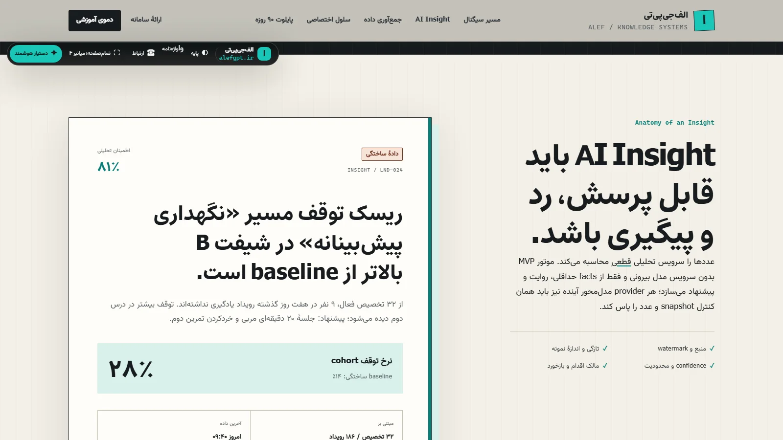 نمای واقعی کارت Insight با منبع، اطمینان و محدودیت